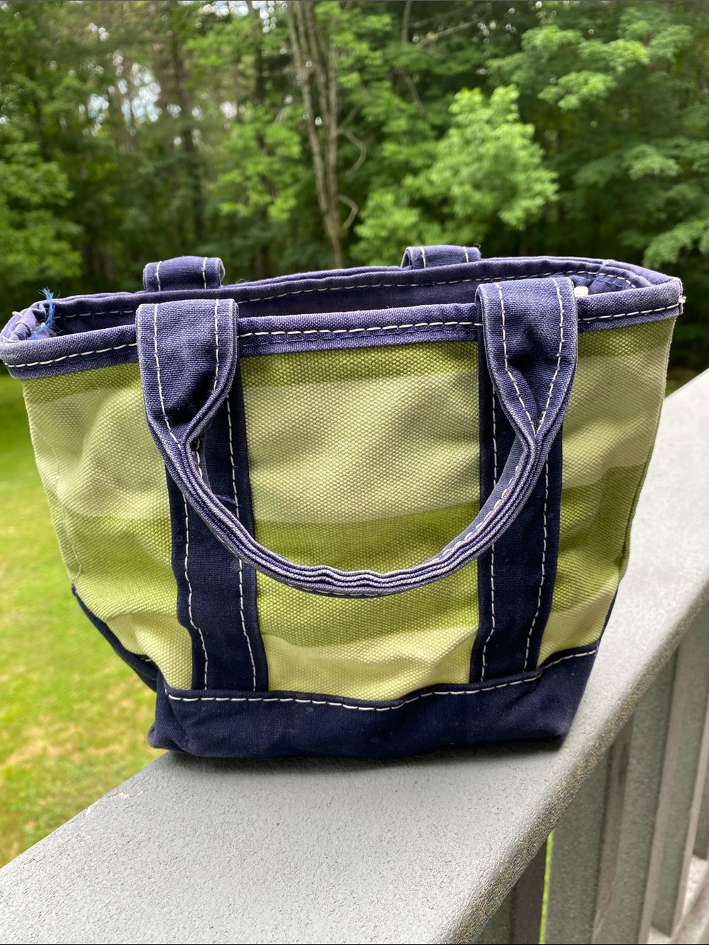 Vintage L.L.Bean BOAT AND TOTE Mini Stripe Blue Green 0FWM1 Zipper No Monogram